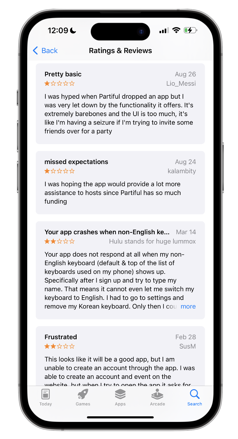 Mockup of phone screen displaying App Store ratings and reviews list